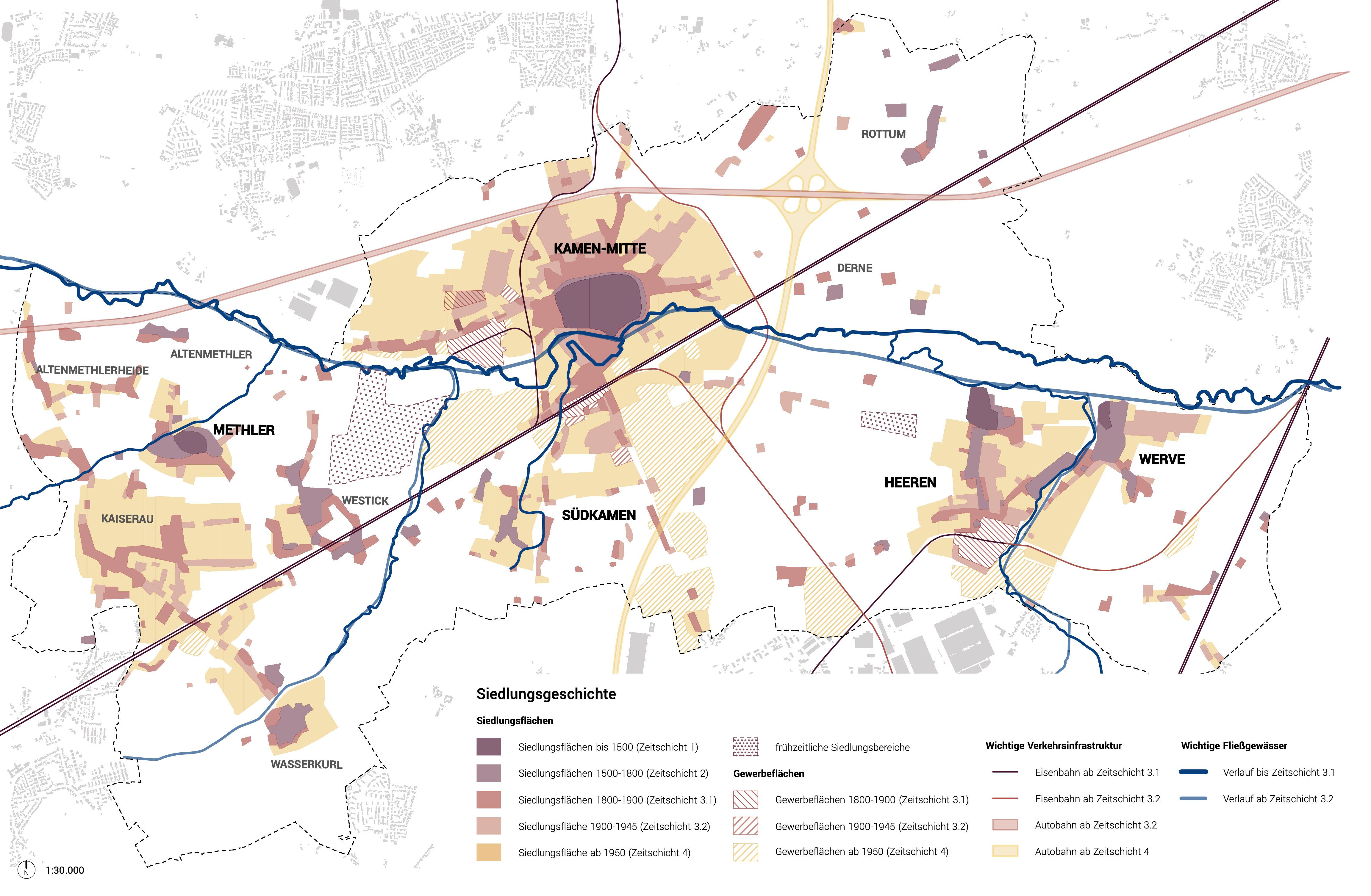 Karte zur Siedlungsentwicklung Kamen