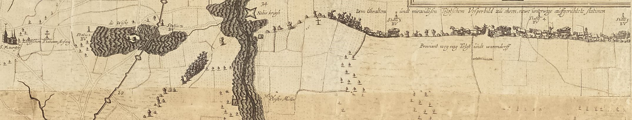 Darstellung der Stationen des Prozessionsweges auf dem Großer Plan der Belagerung Münster, Heinrich van Lennep, 1661 Darstellung der Stationen des Prozessionsweges auf dem Großer Plan der Belagerung Münster, Heinrich van Lennep, 1661