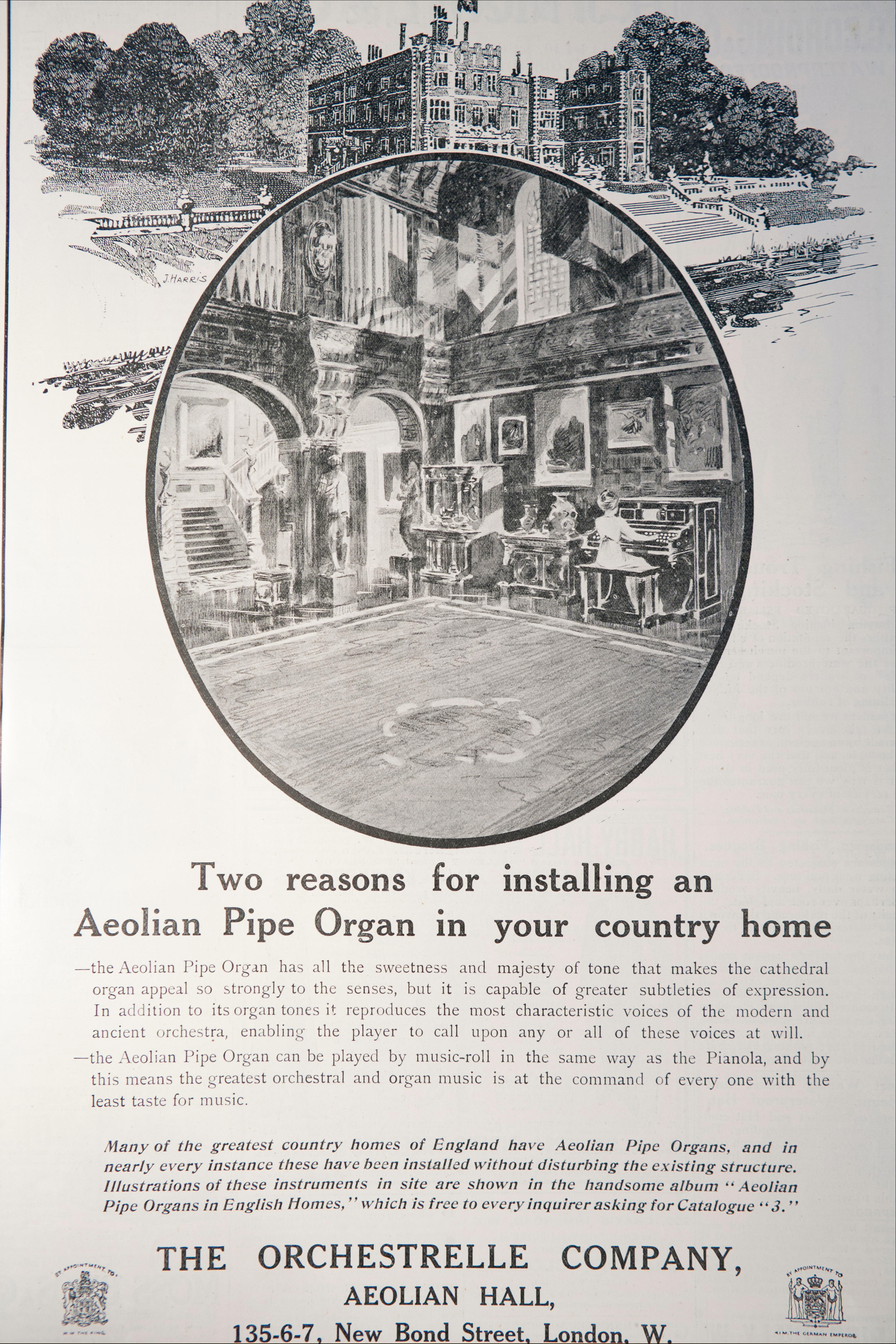 Britische Anzeige für die Aeolian Orgel von 1914-1918