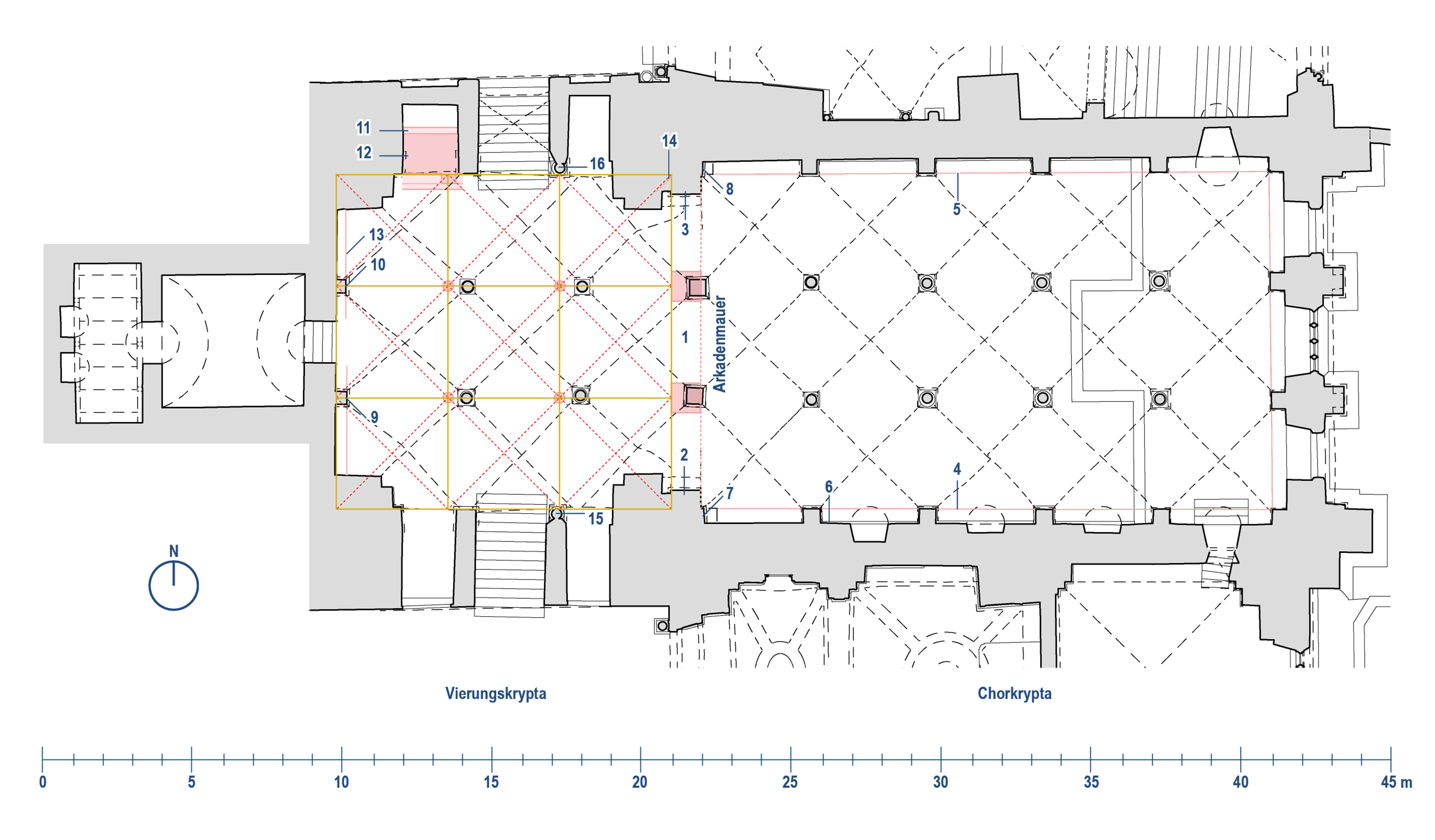 Zeichnung Grundriss mit Darstellung der ehemaligen Arkade