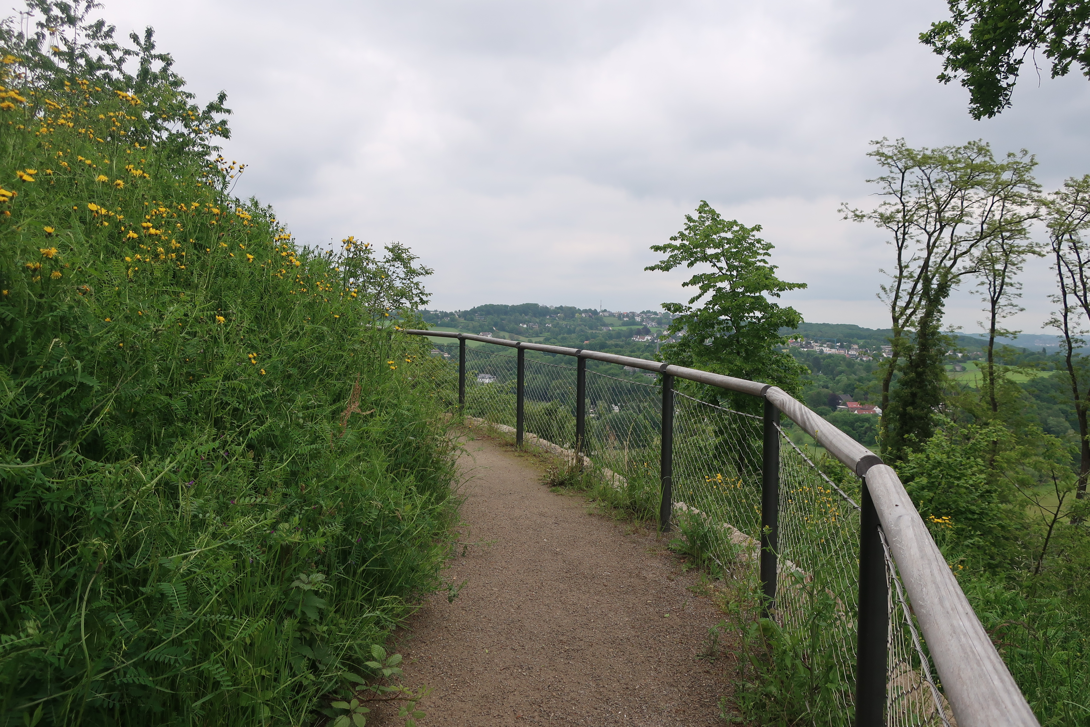 Der Schneckenberg im Gethmann'schen Garten. Der Weg windet sich spindelartig vom Fuß bis an die Spitze des Bergs