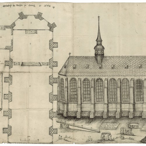 Zeichnung der Klosterkirche mit Grundriss