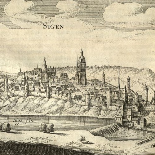 Ansicht Siegens von Nordwesten aus der Topographia Hassiae von Matthäus Merian, 1646