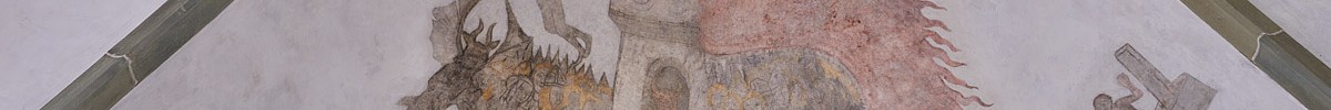 Gewölbemalerei des Jüngsten Gerichts vom Ende des 14. Jahrhunderts in der Vierung.