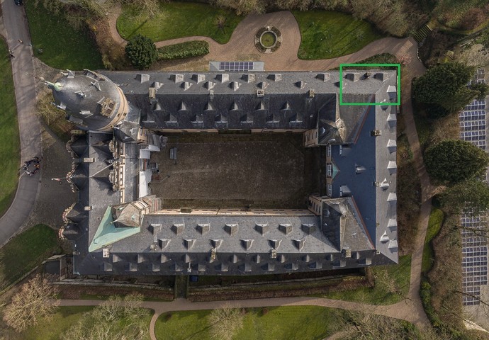 Schloss Detmold von oben mit eingezeichneter Lage des Musikzimmers