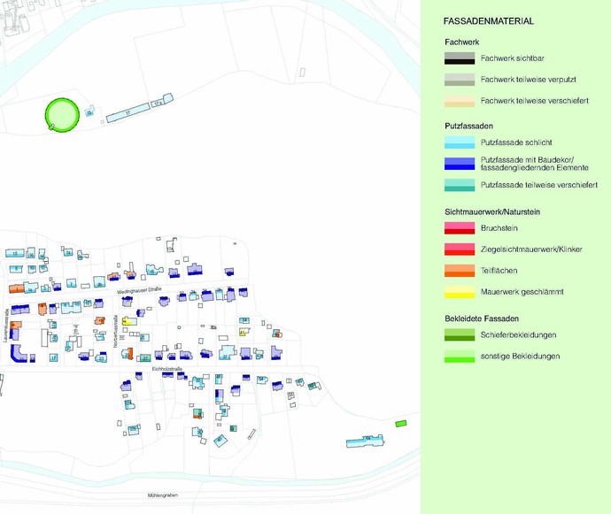 Ausschnitt aus dem Denkmalpflegeplan von Alt-Arnsberg 2018, Analysekarte zum Fassadenmaterial