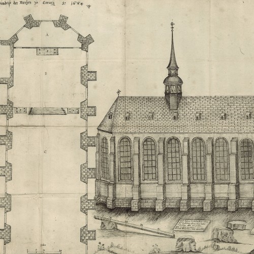 Zeichnung der Klosterkirche mit Grundriss