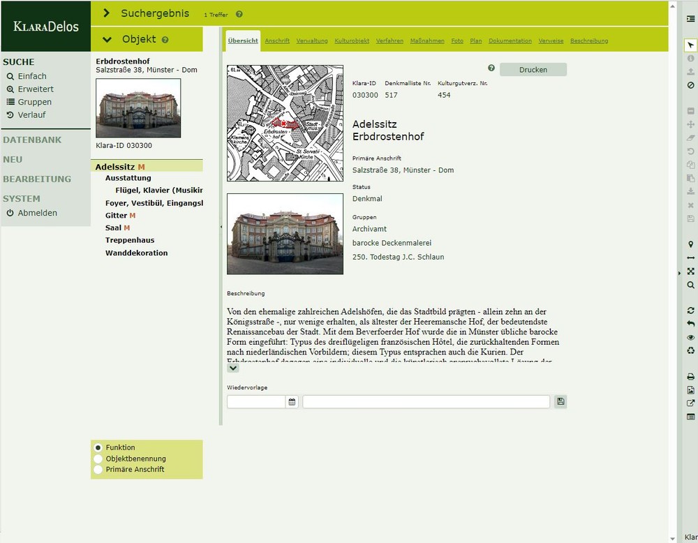 Ansicht von KlaraDelos mit dem Beispiel Erbdrostenhof Münster