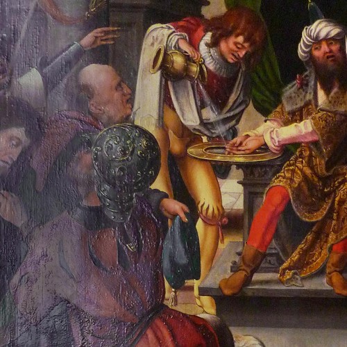 Szene aus dem Antwerpener Schnitzretabel in der Nicolaikirche in Bielefeld im Streiflicht