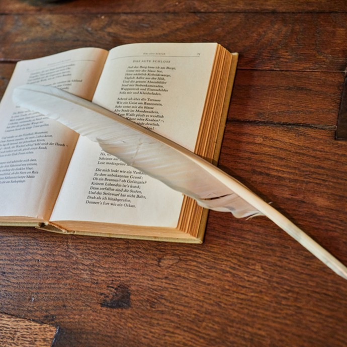 Pult mit Buch und Feder (vergrößerte Bildansicht wird geöffnet)